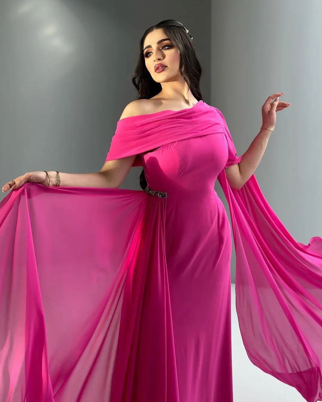 Шифоновые платья для выпускного вечера Lovestory для женщин Саудовской Аравии, Vestidos с открытыми плечами и развевающимися рукавами, Вечернее платье для вечеринок, Длинные вечерние платья