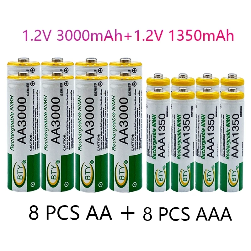 1,2 В AA 3000 мАч Nimh аккумуляторные батареи AAA 1-2 В Аккумулятор 1350 мА для Mp3 мобильного радиоуправляемого светодиодного фонарика, игрушек, батареек-факелов