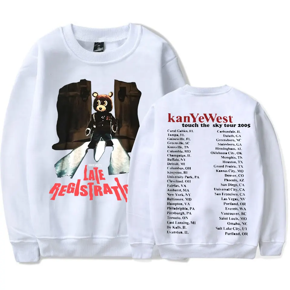 Винтаж 2005 Kanye West Late Registration Tour С Принтом Oversize Hoodie Harajuku Толстовка с круглым вырезом Уличная Одежда В стиле Хип-Хоп Спортивный Костюм