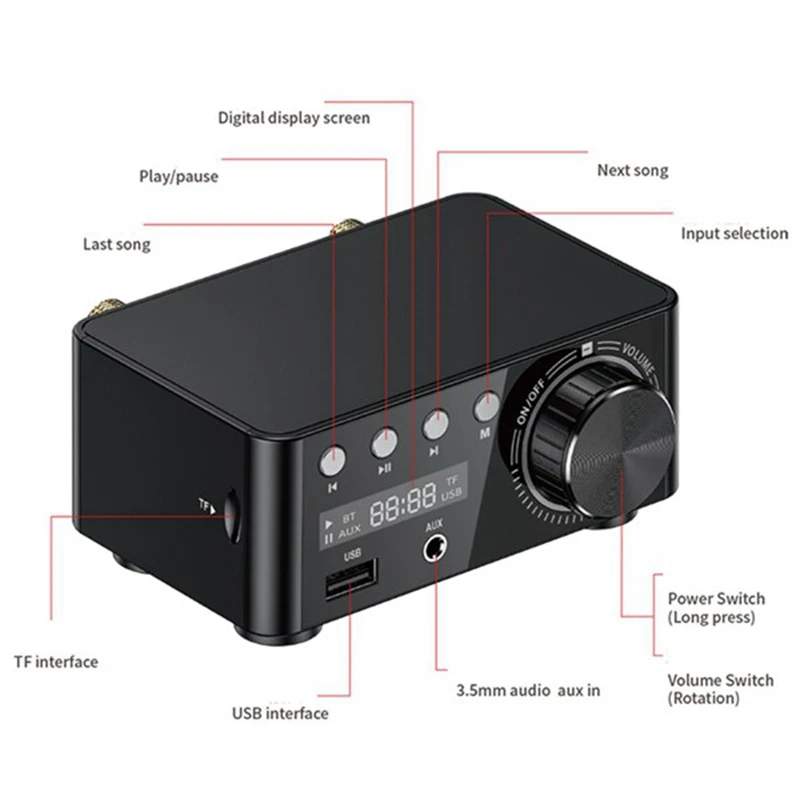 50Wx2 Bluetooth 5,0 Плата Усилителя Мощности Tpa3116 Приемник Стерео Домашний Автомобильный Аудио Усилитель USB U Диск Tf Карта Плеер