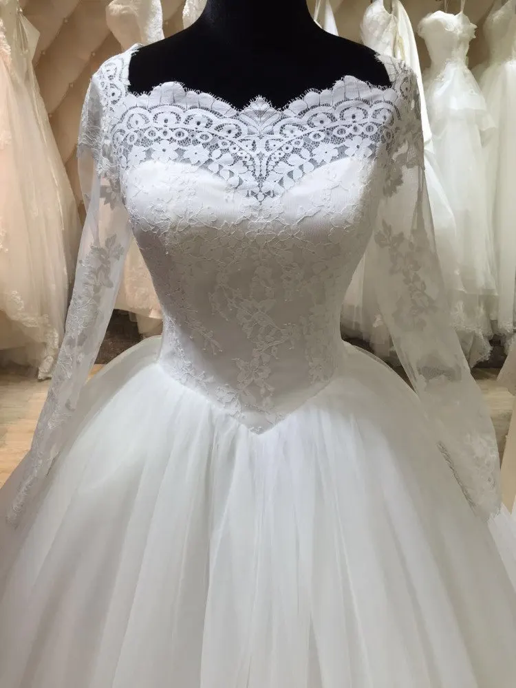 Бал 2023 Винтажное кружевное свадебное платье с длинным рукавом на шнуровке Vestido de novia Реальное изображение Свадебного платья матери невесты