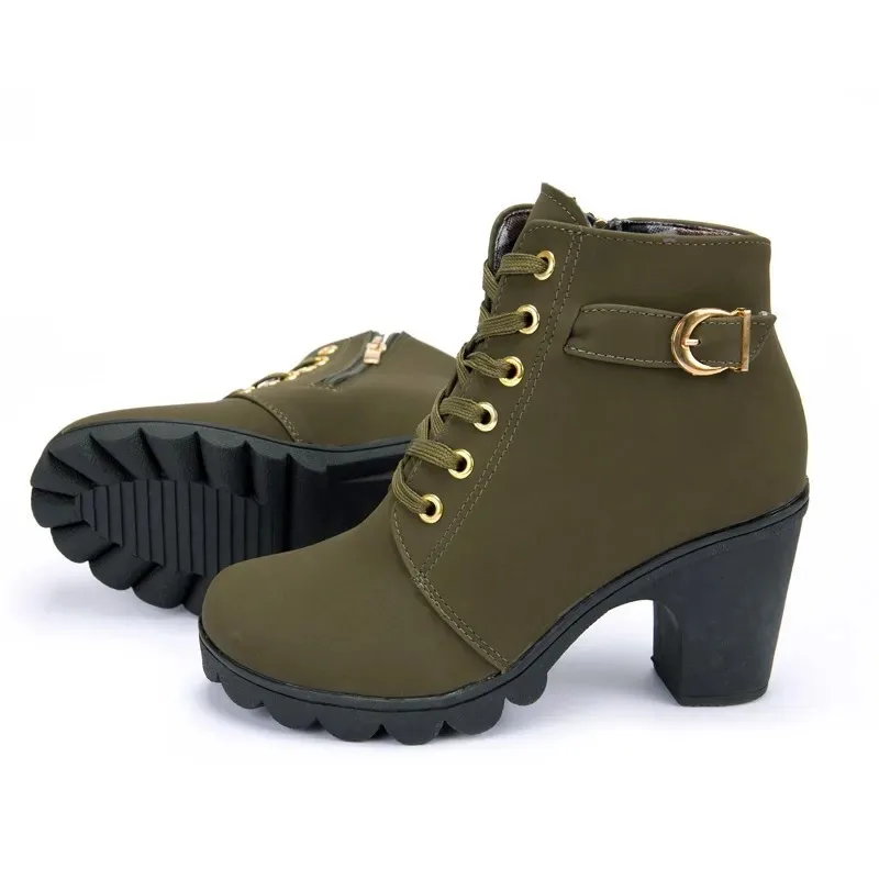 2023 г. новые весенне-зимние женские туфли на высоком каблуке, высококачественная европейская женская обувь на шнуровке, ботинки из искусственной кожи на высоком каблуке