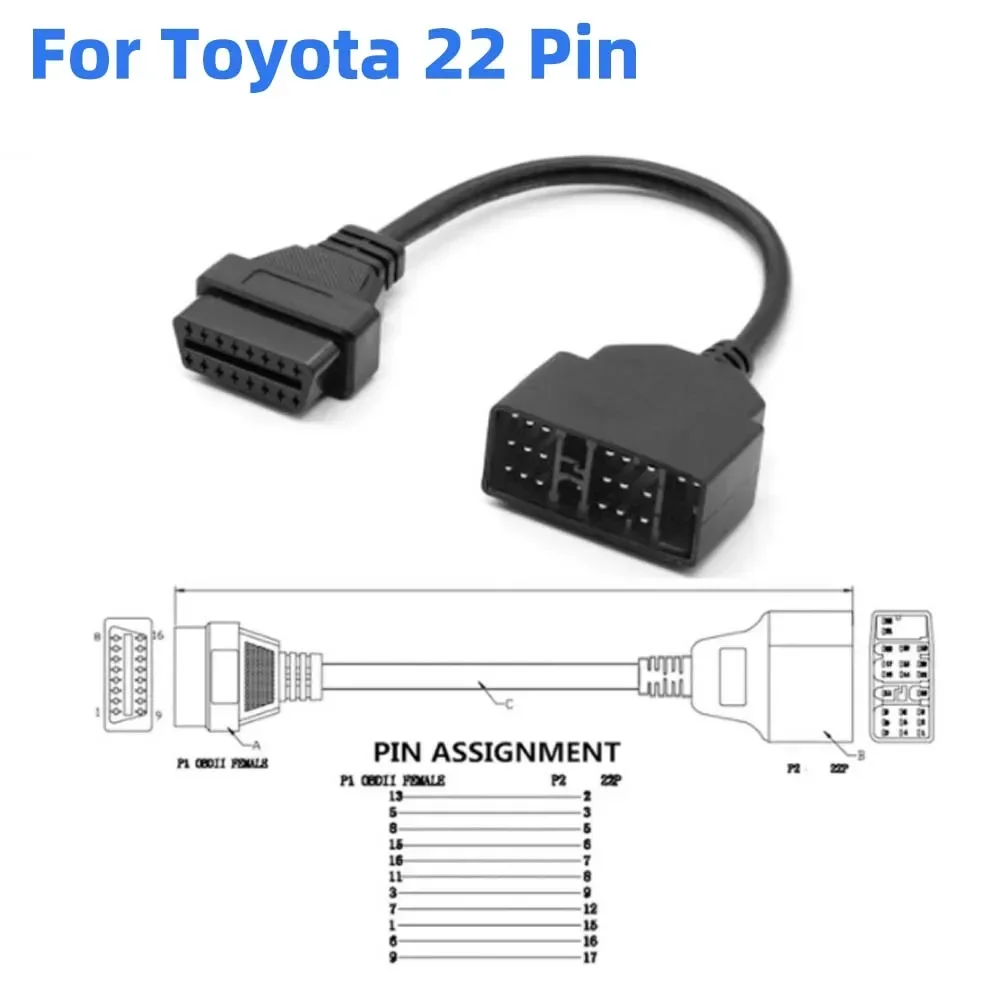 Для Toyota 17 PIN 22 Pin-16pin OBD2 Кабель для TOYOTA Old 22Pin 17Pin Автомобиль 60 см Лапша OBD2 16-КОНТАКТНЫЙ Разъем-Розетка