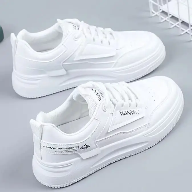 Женские белые кроссовки, осенние повседневные туфли на толстой подошве со шнуровкой, нескользящая спортивная обувь для прогулок на открытом воздухе Sapatos Femininos