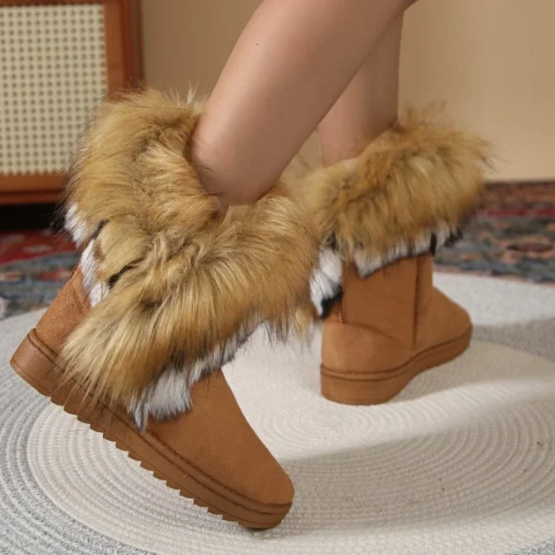 Женская обувь с мехом; Новинка 2023 года; Зимние Плюшевые женские зимние ботинки Без шнуровки; Повседневная женская обувь на плоской подошве; Морозостойкие и теплые ботинки на платформе