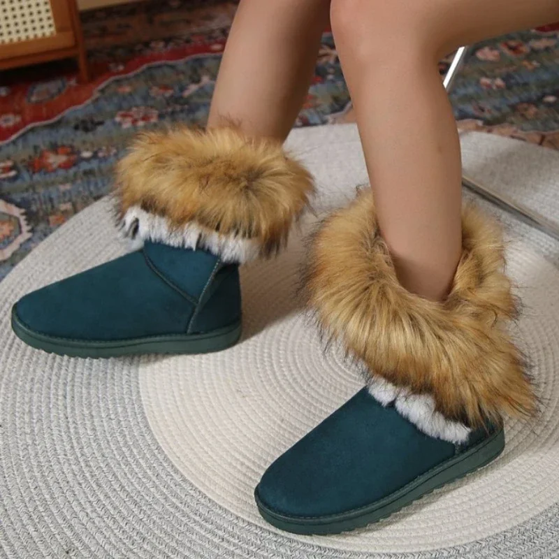 Женская обувь с мехом; Новинка 2023 года; Зимние Плюшевые женские зимние ботинки Без шнуровки; Повседневная женская обувь на плоской подошве; Морозостойкие и теплые ботинки на платформе
