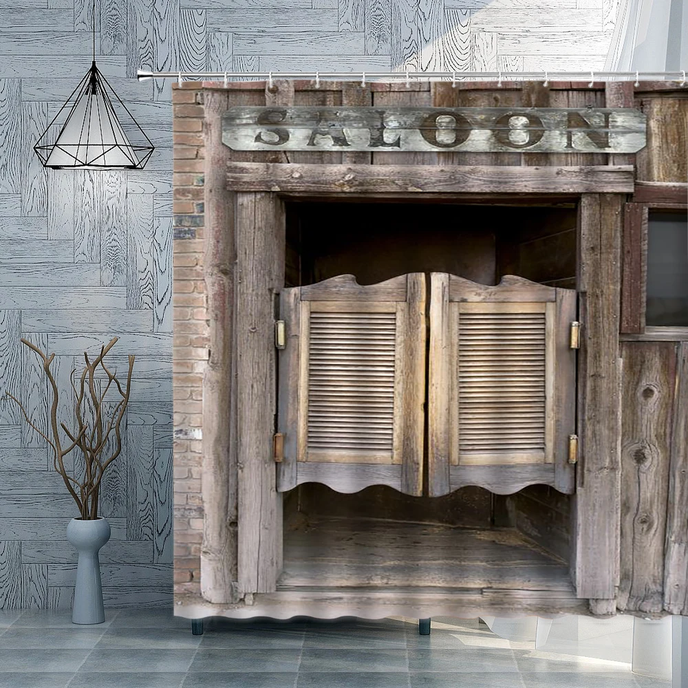 Старомодная Деревянная Дверная Занавеска для душа из водонепроницаемой полиэфирной ткани с архитектурным рисунком с крючками Для украшения дома