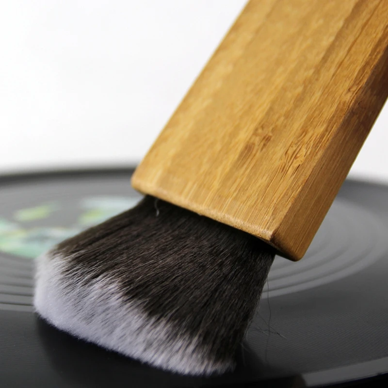 для чистки виниловых пластинок LP, Бамбуковая деревянная ручка, мягкая щетка для чистки, средство для удаления пыли, Поворотный стол, Мягкая щетка для чистки, Инструменты