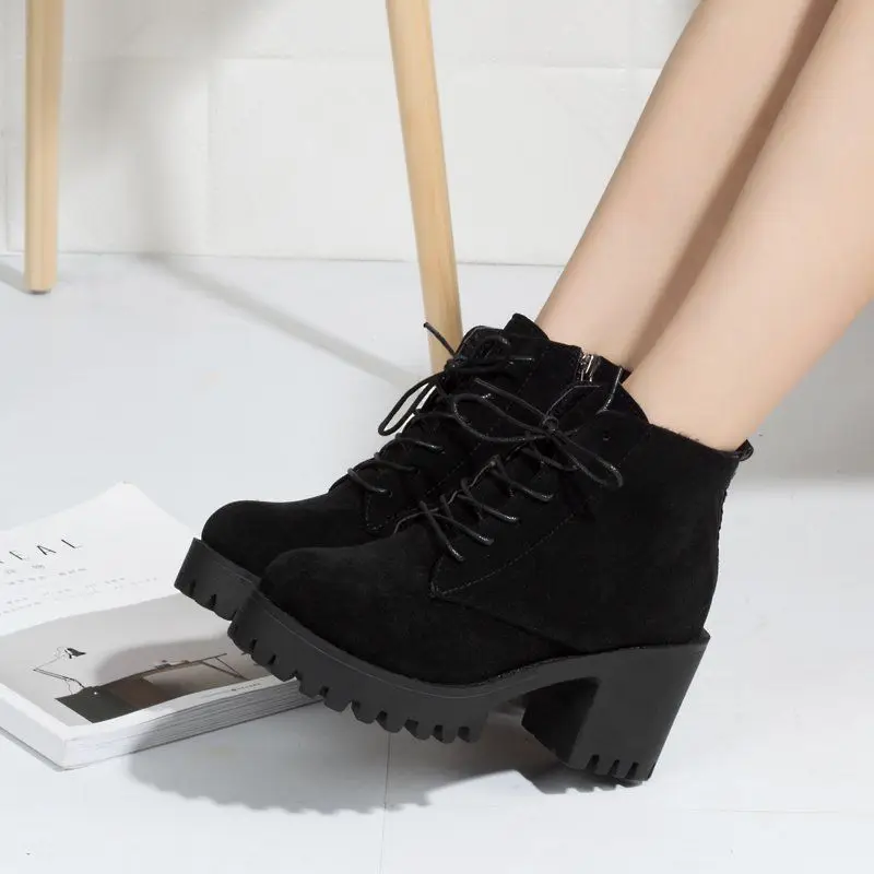 2023 Женские короткие ботинки на толстом каблуке в британском стиле, осенне-зимние женские ботинки из матовой кожи на высоком каблуке