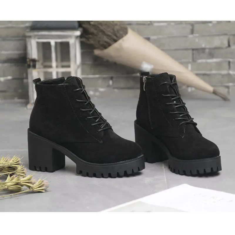 2023 Женские короткие ботинки на толстом каблуке в британском стиле, осенне-зимние женские ботинки из матовой кожи на высоком каблуке