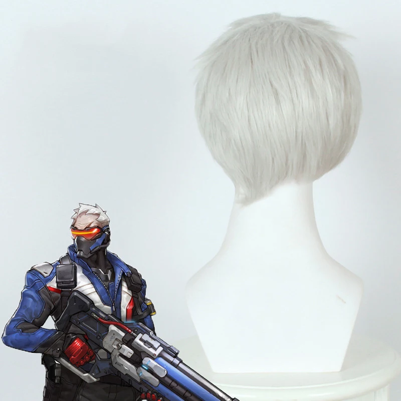 Blizzard game overwatch soldier 76 серебристо-серый ультракороткий аниме-парик для косплея