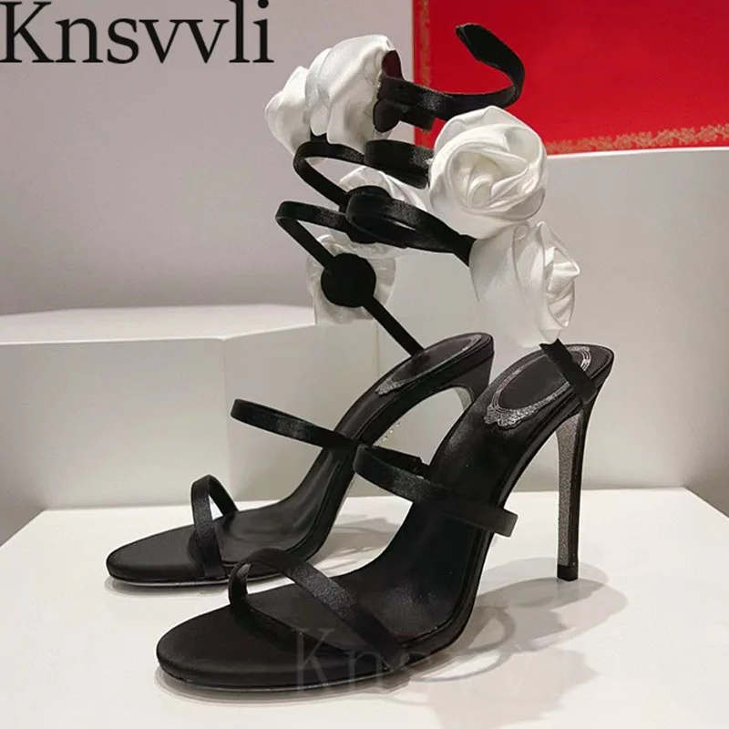 Новые сандалии-гладиаторы на высоком каблуке, женские вечерние модельные туфли с цветочным узором, женские босоножки на тонком каблуке, женские сандалии Sandalias Mujer