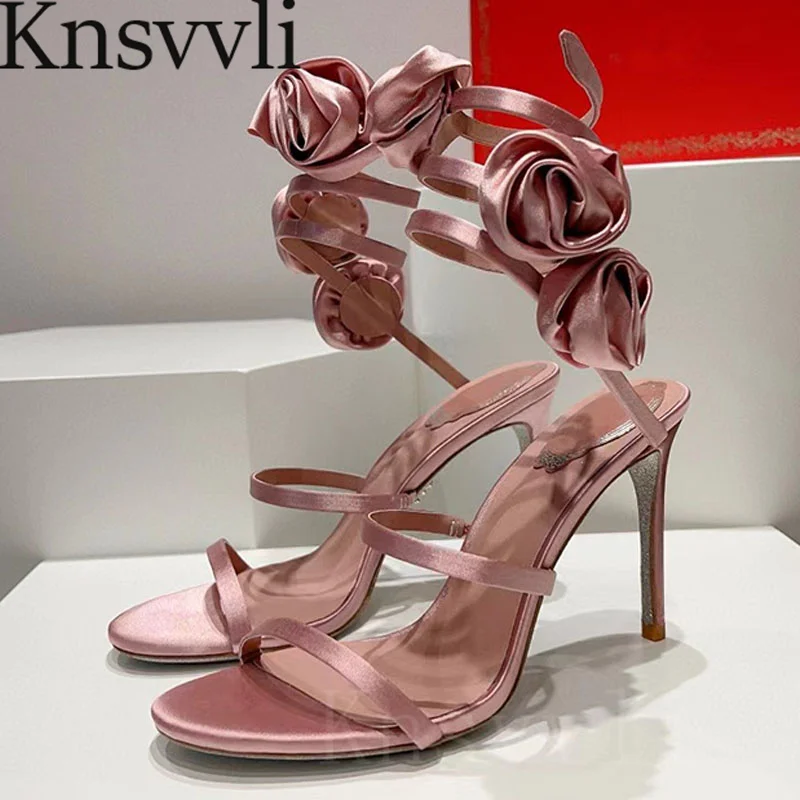 Новые сандалии-гладиаторы на высоком каблуке, женские вечерние модельные туфли с цветочным узором, женские босоножки на тонком каблуке, женские сандалии Sandalias Mujer