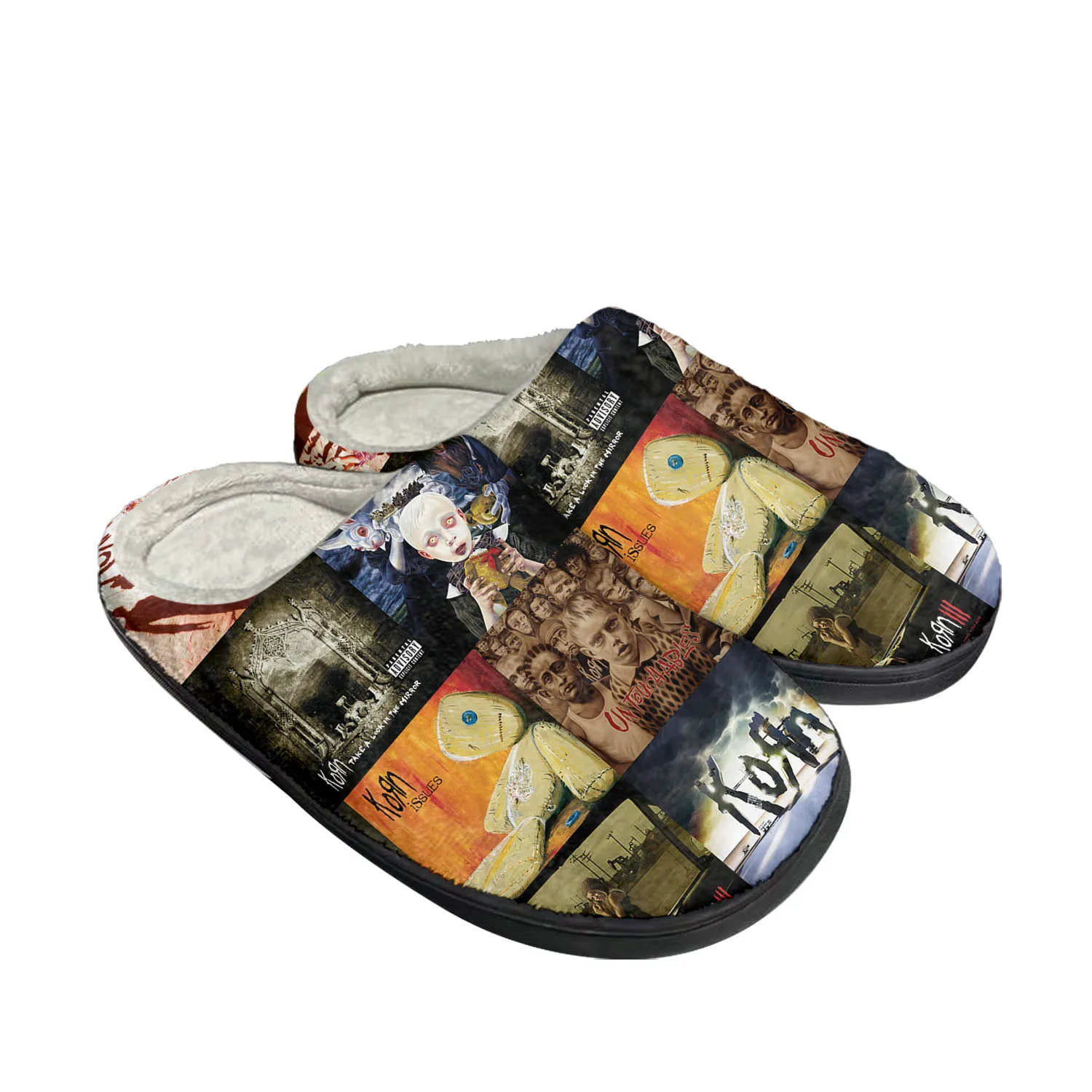 Домашние хлопчатобумажные тапочки Korn Rock Band на заказ Мужские женские сандалии Плюшевая повседневная обувь с 3D принтом для спальни, сохраняющая тепло, термощипцы