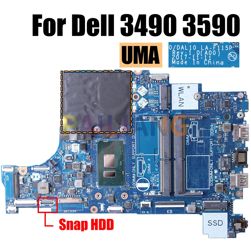 Для Dell 3490 3590 Материнская плата ноутбука LA-F115P i3 i5 6/7/8-го поколения 216-0889004 4G 0F093X 0K6KNT Материнская плата Полностью Протестирована