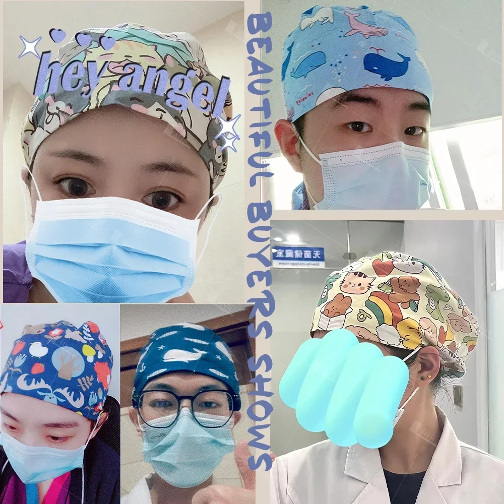 Хирургические колпачки Аптечные колпачки Baotou с медицинским принтом, рабочая шляпа для медсестер, хирургическая шляпа для врачей ветеринарной клиники, шляпа для медсестры, докторская шляпа с пряжкой