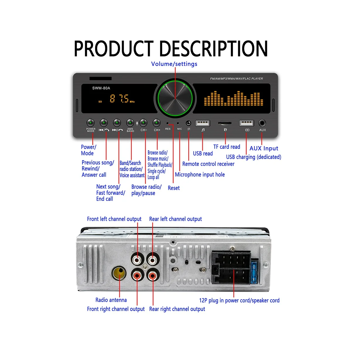 SWM-80A Автомобильный Mp3-Плеер Автомобильный Радиоприемник Аудиоплеер Автомобильные Принадлежности