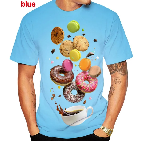 2023 Новая летняя мода, Пончики, футболка с 3D-принтом, Милые шоколадные пончики, индивидуальность, Еда, Мужские/женские топы