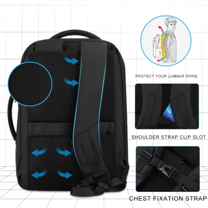 Fenruien 2022 Новый Многофункциональный рюкзак Для ноутбука Черный для мужчин USB Зарядка Деловой Путешествия Водонепроницаемый Большой рюкзак