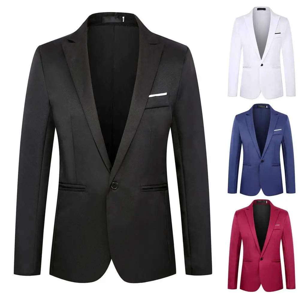 Популярный мужской блейзер чистого цвета с длинным рукавом, повседневный деловой мужской костюм, пальто