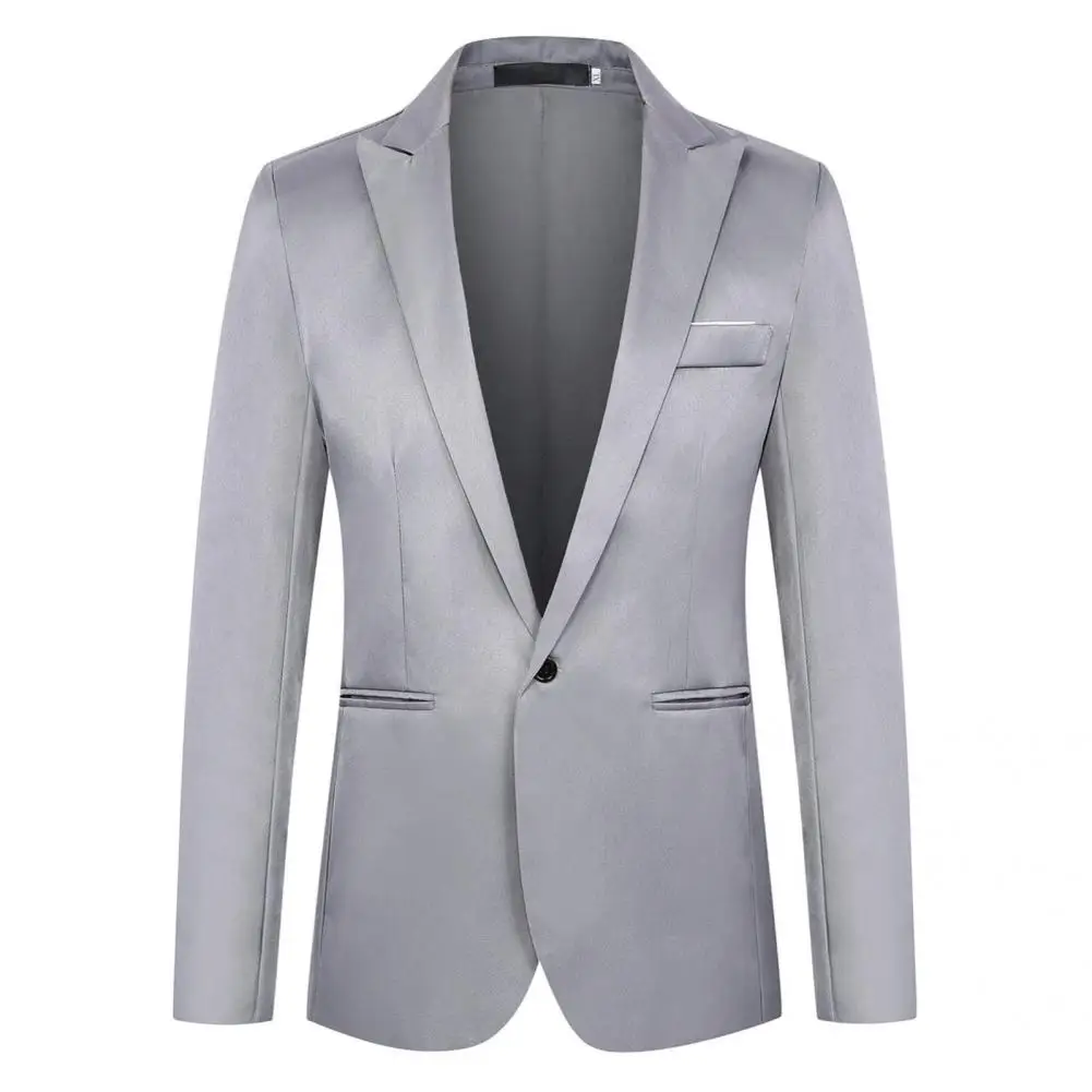 Популярный мужской блейзер чистого цвета с длинным рукавом, повседневный деловой мужской костюм, пальто