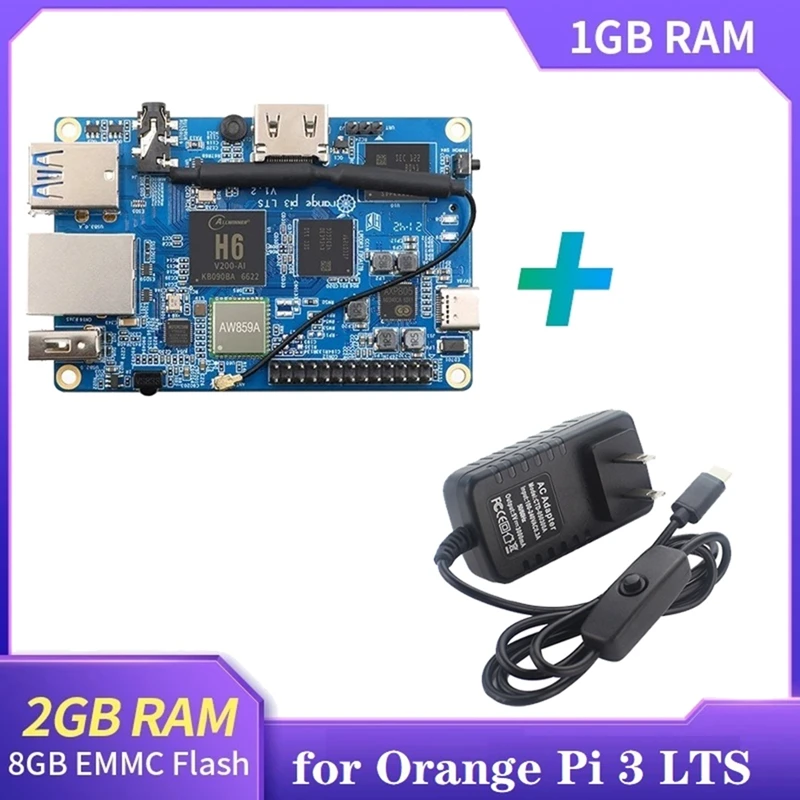 Для Orange Pi 3LTS Allwinner H6 Четырехъядерный Процессор 2 ГБ + 8 ГБ EMMC Flash HD + WIFI + BT5.0 Плата с Открытым Исходным кодом с Адаптером питания