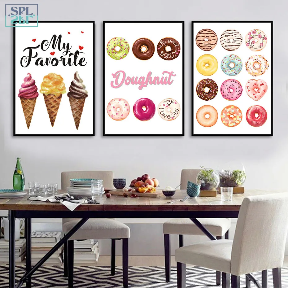 SPLSPL Красочные вкусные торты-мороженое без рамы, холст, живопись, плакаты и принты, настенные панно для декора кухни и комнаты