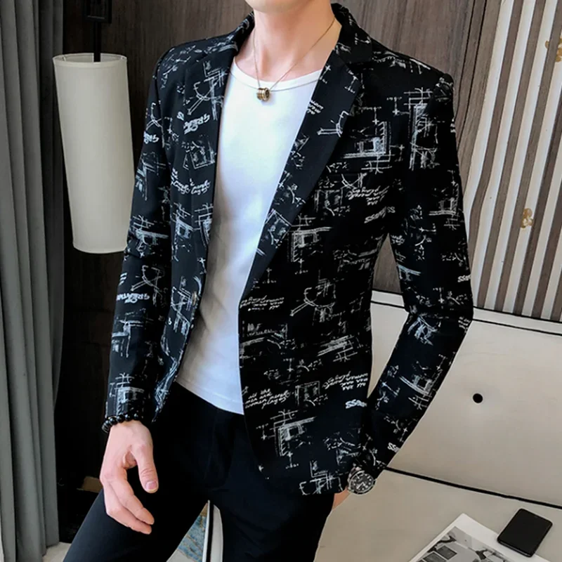 Мужской блейзер Slim Fit, новая деловая мода, официальная одежда, повседневная модная уличная одежда, высококачественная мужская одежда, пиджак с принтом