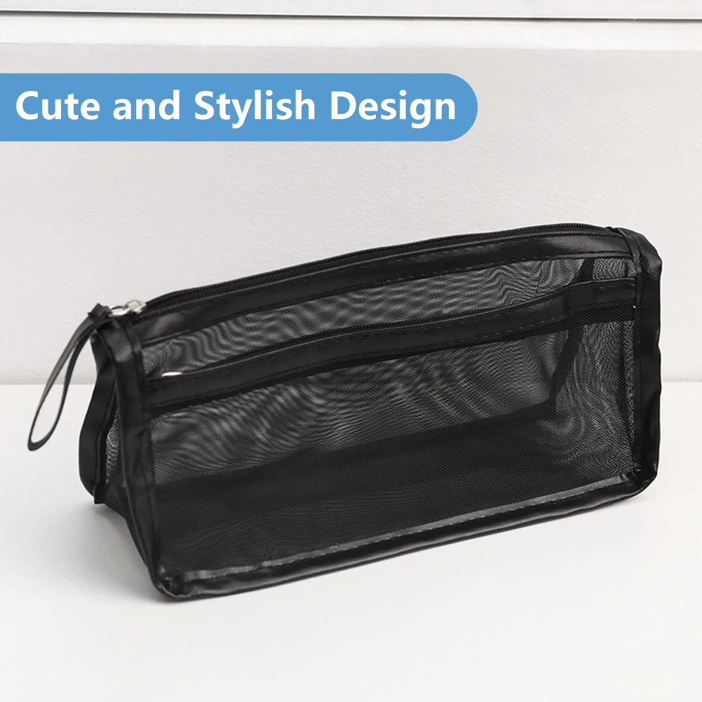 Студенческая простая сетчатая сумка для ручек с ручкой, Детская стационарная сумка для хранения, органайзер, пенал, двухслойная коробка для ручек для макияжа для взрослых