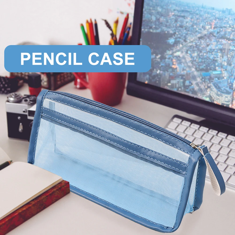 Студенческая простая сетчатая сумка для ручек с ручкой, Детская стационарная сумка для хранения, органайзер, пенал, двухслойная коробка для ручек для макияжа для взрослых