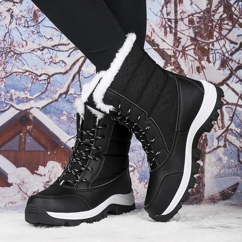 Женские повседневные зимние ботинки, новинка зимы, большие размеры, уличные высокие рабочие ботинки, теплая плюшевая нескользящая водонепроницаемая удобная хлопчатобумажная обувь