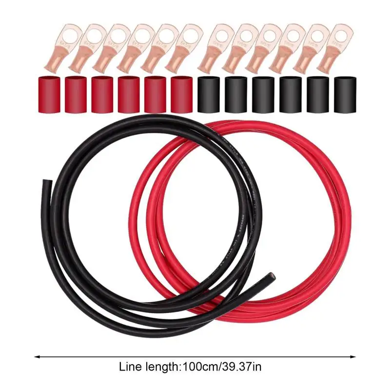 Комплект кабелей для инвертора аккумулятора с клеммами датчика, Сверхмягкий силиконовый провод, положительный и отрицательный кабель питания с выступающими разъемами