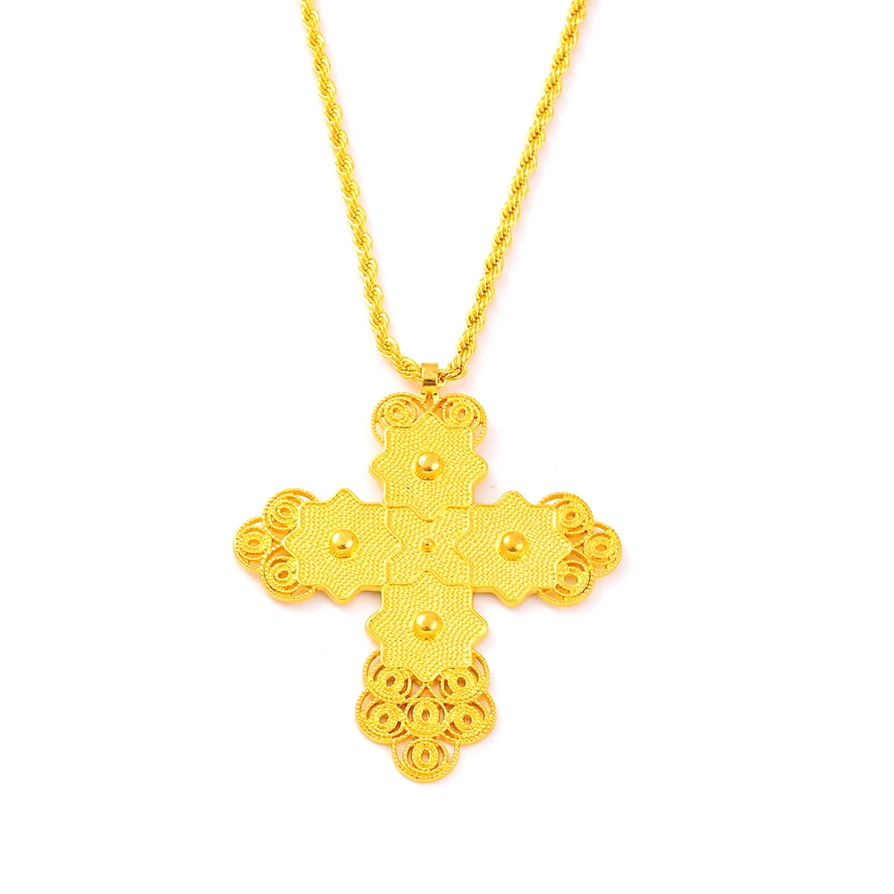 Африканские ожерелья с подвеской в виде Большого Креста Для женщин и девочек Золотого цвета Эритрейские этнические украшения для вечеринок