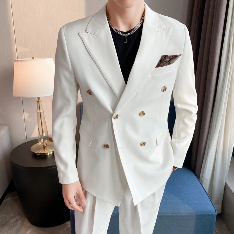 Высококачественный двубортный блейзер, мужская одежда, простые осенние приталенные однотонные пиджаки и пальто, деловой Официальный смокинг