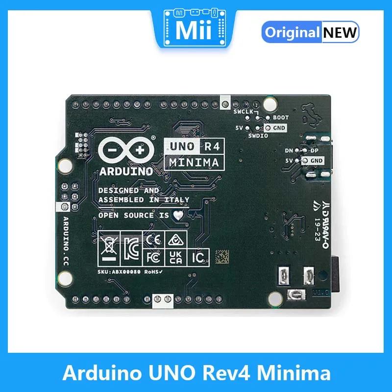 Arduino UNO Rev4 Minima, 32-разрядный микропроцессор ABX00080, Arm® Cortex®-M4, 12-разрядный ЦАП, ШИНА CAN