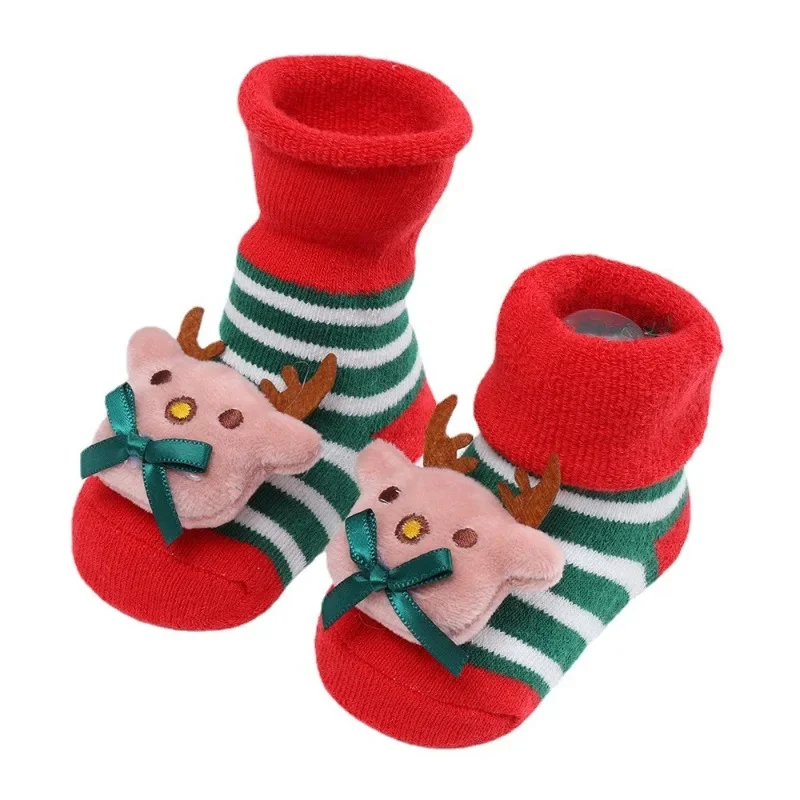 Новые Модные Рождественские Носки Для маленьких детей, Зимние Кукольные Клейкие Толстые Шерстяные Хлопчатобумажные Носки 0-1 Лет