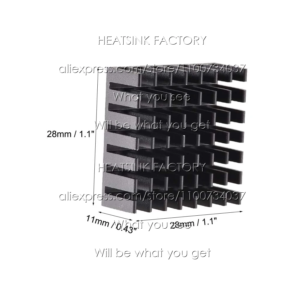 28x28x11 мм Алюминиевый радиатор черного цвета, термоклеящаяся прокладка, охладитель для охлаждения печатной платы транзисторного модуля IC