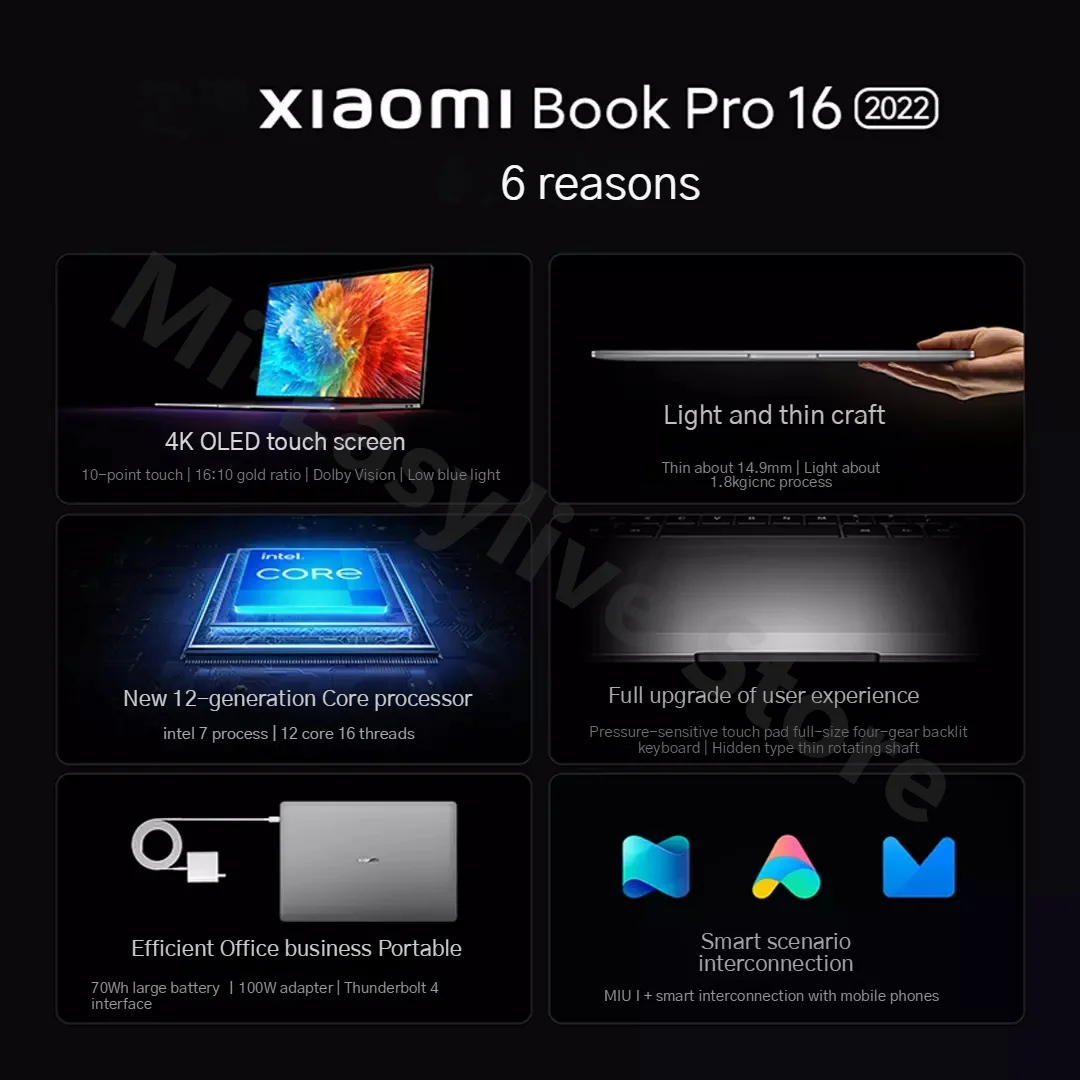 Ноутбук Xiaomi Book Pro 16 2022 Intel Core i7-1260P / i5-1240P с 16-дюймовым сенсорным экраном 4K OLED 16G + 512G Mi Notebook PC Thunderbolt 4