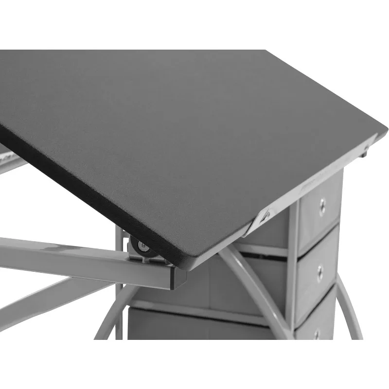 Комплект Comet Center Plus из 2 предметов, стол для рукоделия и Соответствующий табурет с местом для хранения и регулируемой столешницей, 50x23.75x29.5 Дюймов, Серебристый / Черный
