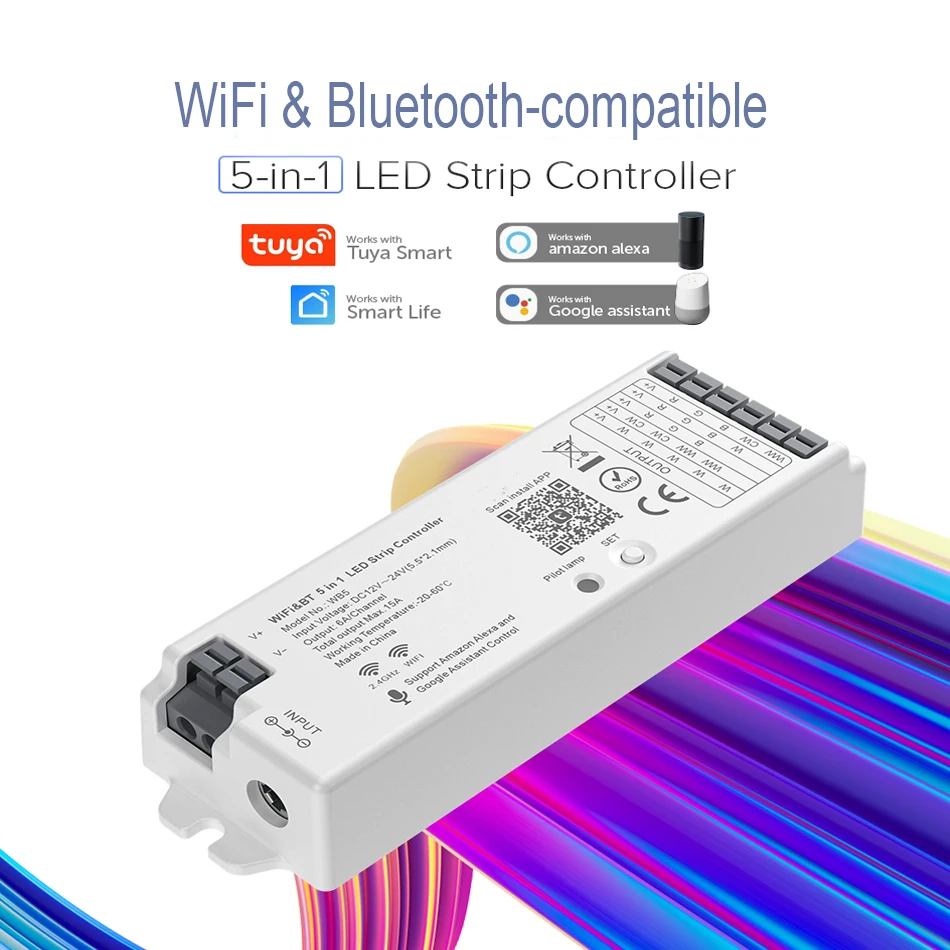 WIFI Bluetooth-совместимый Контроллер Светодиодной Ленты WB5 5в1 5-Канальный Поддержка Tuya APP Voice Control RGB + CCT Remote Для RGB RGBCCT CCT led