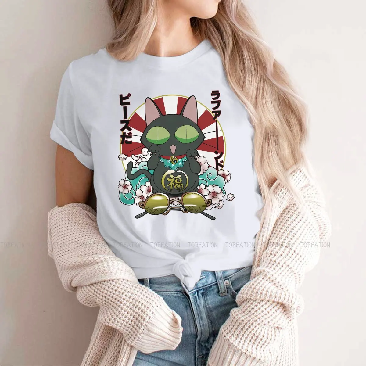 Классическая Женская футболка Lucky Love and Peace, топы с рисунком Lucky Cat для девочек, хлопковая женская футболка 4XL, модный подарок с юмором