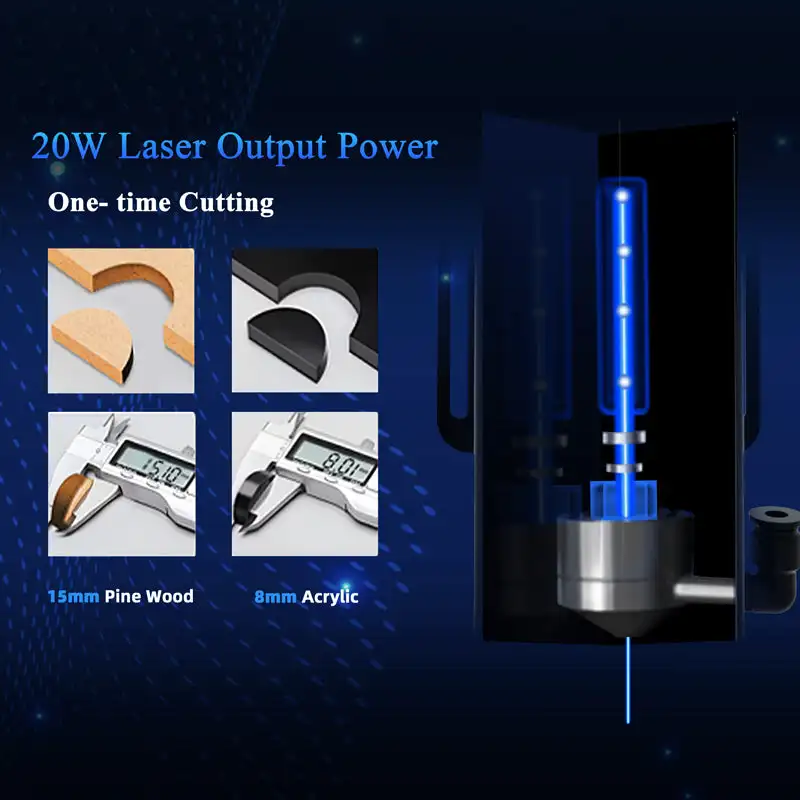 Лазерный гравер LONGER Ray5 мощностью 20 Вт, быстрая фокусировка, управление по Wi-Fi, 375x375 мм, Мощность гравировально-режущего станка 22-24 Вт, Защита от перемещения