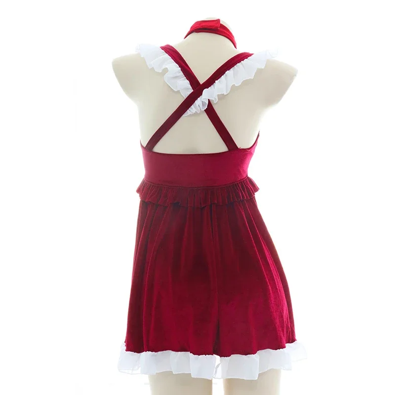 Аниме-девушки, женское платье без рукавов, Рождественский косплей для девочек, костюм Лолиты, Ночная рубашка на подтяжках с большим бантом и рюшами, Пижамы, Подарки