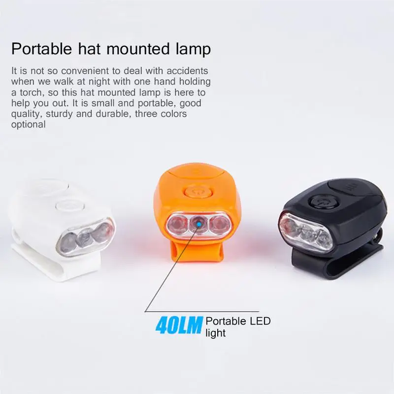 Портативный мини-3LED налобный фонарь с возможностью поворота на 90 градусов, легкая шляпа с зажимом, фонарик без рук, фонарь для рыбалки, велосипедный фонарь