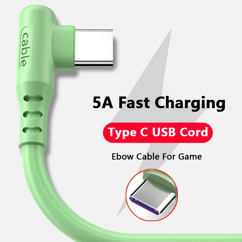 Кабель 5A Elbow Type-C Для Быстрой Зарядки Зарядного Устройства Из Жидкого Силикона Для Samsung Galaxy S9 S8 Xiaomi 13 Huawei Аксессуары Для Телефонов USB-Шнур