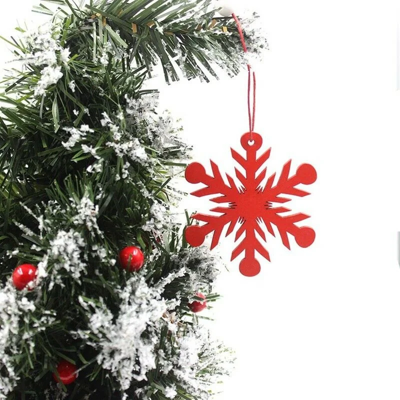 6 шт./лот, поделки из белых и красных снежинок, Рождественские деревянные подвески, Украшения для Рождественской елки, Украшения для рождественской вечеринки