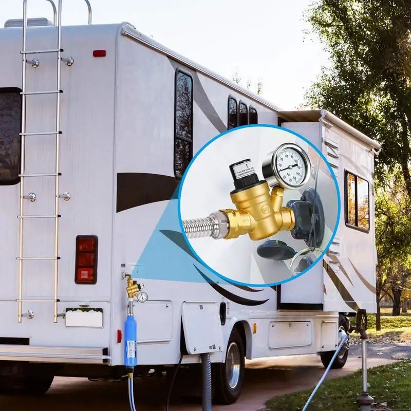Латунные водопроводные фитинги для фургона, регулируемый редуктор давления воды С манометром и фильтром с фильтром на входе, принадлежности для кемпинга, давление воды