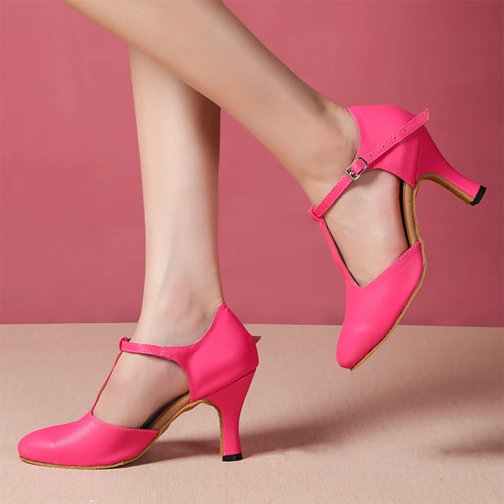 Розово-розовая женская элегантная обувь для бальных танцев, светская вечеринка, вальс, танго, танцевальная обувь, современная обувь для латиноамериканской сальсы с закрытым носком