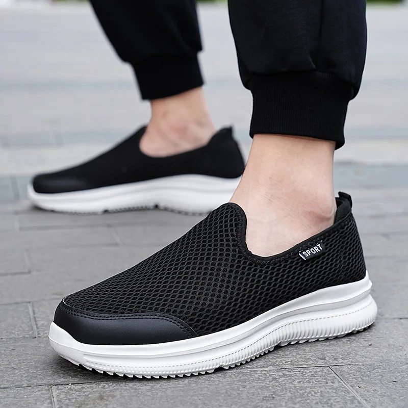 Мужская обувь из сетчатого материала для фитнеса, спортивная уличная обувь на плоской подошве, легкие нескользящие дышащие кроссовки, черные мягкие лоферы, Размер 39-46