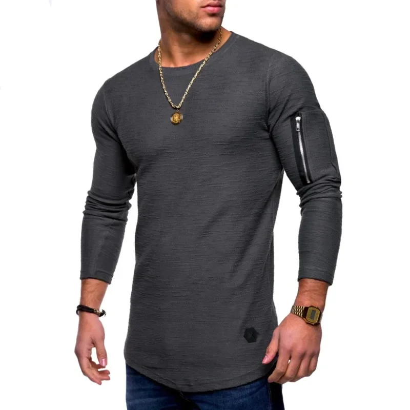 B605 новая футболка мужская весенне-летняя футболка мужская хлопковая футболка с длинными рукавами для бодибилдинга складная